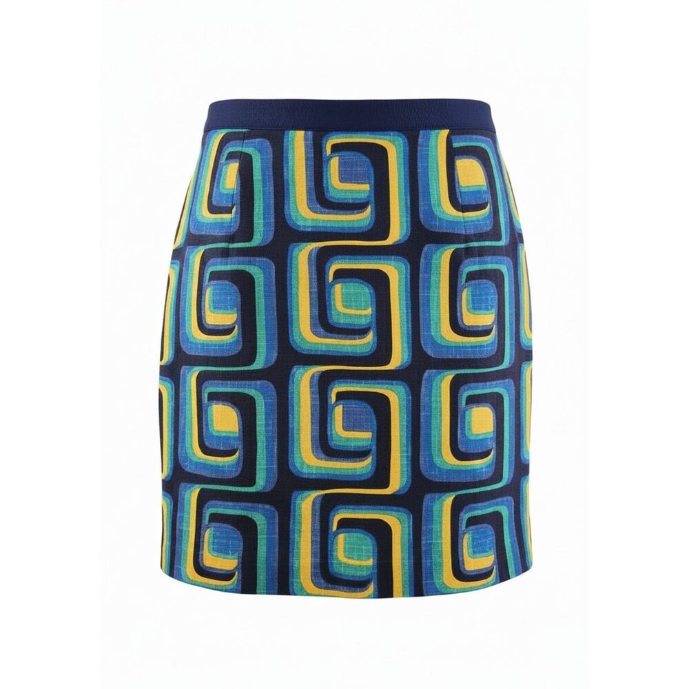 Boden Retro Geometric Print Lined Pencil Skirt Yellow Blue Whimsical Bold Bright